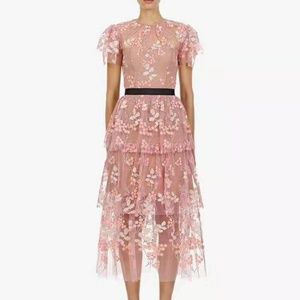 Self-Portrait Crew Neck Floral Embellished Midi